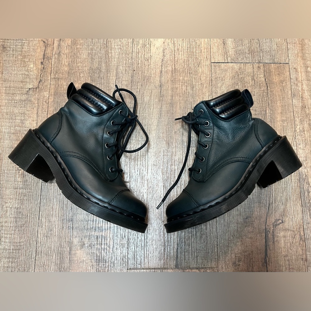 Dr. Martens Alexandra heeled black leather boots with toe cap